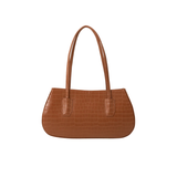 Tan Crocodile Textured Faux Leather Shoulder Bag