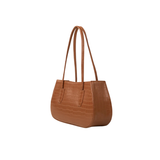 Tan Crocodile Textured Faux Leather Shoulder Bag