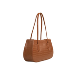 Tan Crocodile Textured Faux Leather Shoulder Bag
