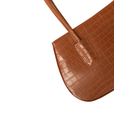 Tan Crocodile Textured Faux Leather Shoulder Bag